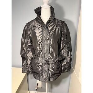 Levis Womens Gunmetal Metallic Belted Puffer Jacket Gray Smocked L
